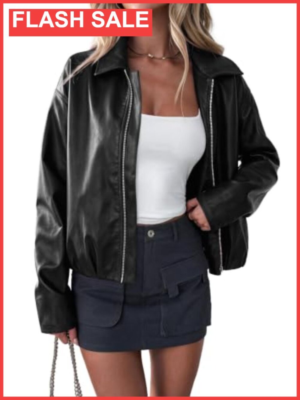 Faux Leather Motorcycle Jacket Cropped Zip Up Coat Fall Layer